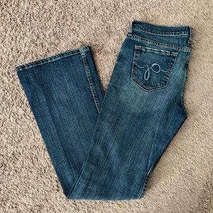 GUESS Jeans Foxy Flare Leg Distressed Datk Denim Size 29
